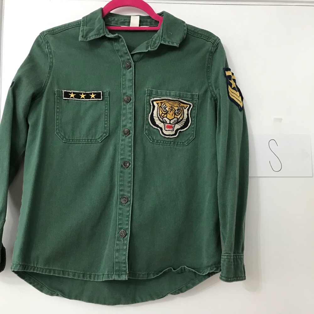 Green denim button down